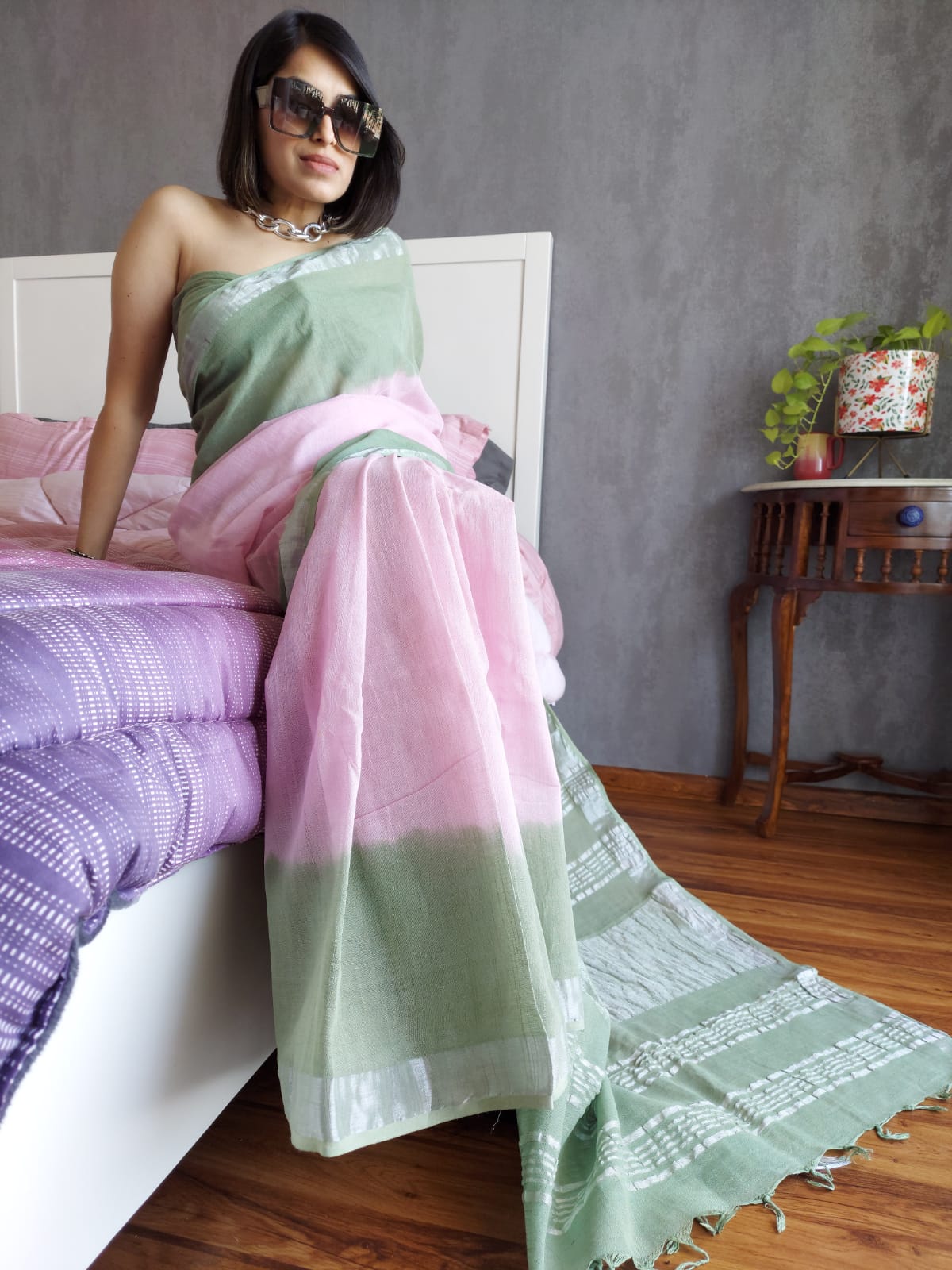 Pack of 2 combo catlon silk saree features sandal & coral pink brocade  sarees, contrast zari borders & intricate pallus