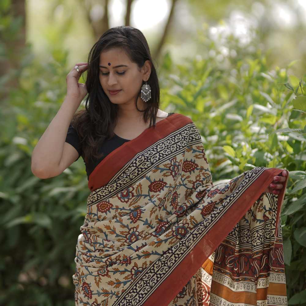 elegant bagru printed cotton saree