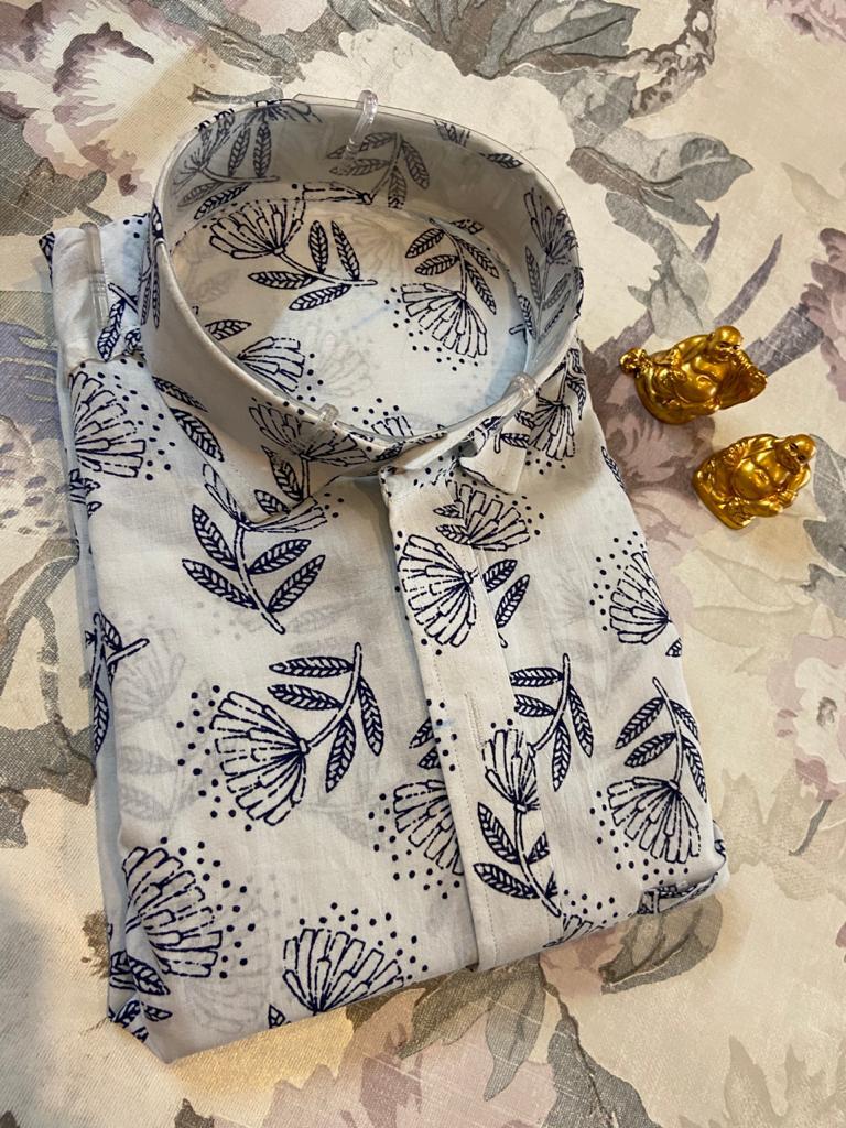 Jaipuri HandBlock Printed Cotton Cream Men’s Shirt