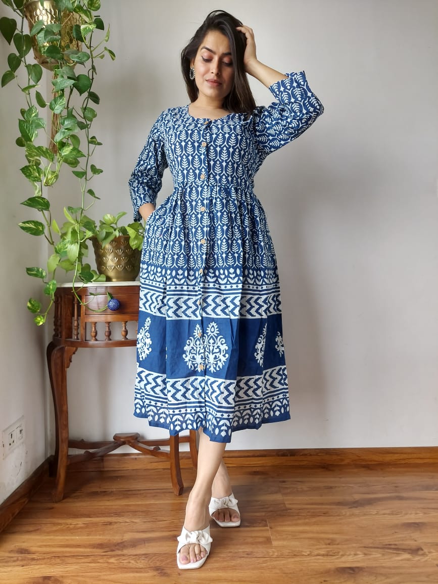 Cotton Long Dress with Long Jacket, Pattern : Printed, Occasion : Party  Wear at Rs 1,400 / Piece in Jaipur