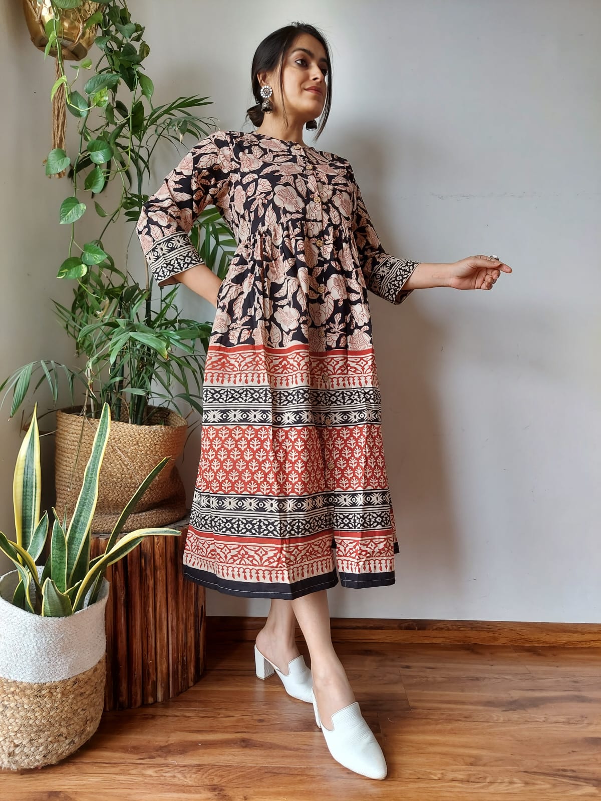 Amazon.com: Dress for Women's Hand Block Print Indian Cotton long sleeve  maxi Dress Block Print Ethnic Summer Dress (M) : Handmade Products