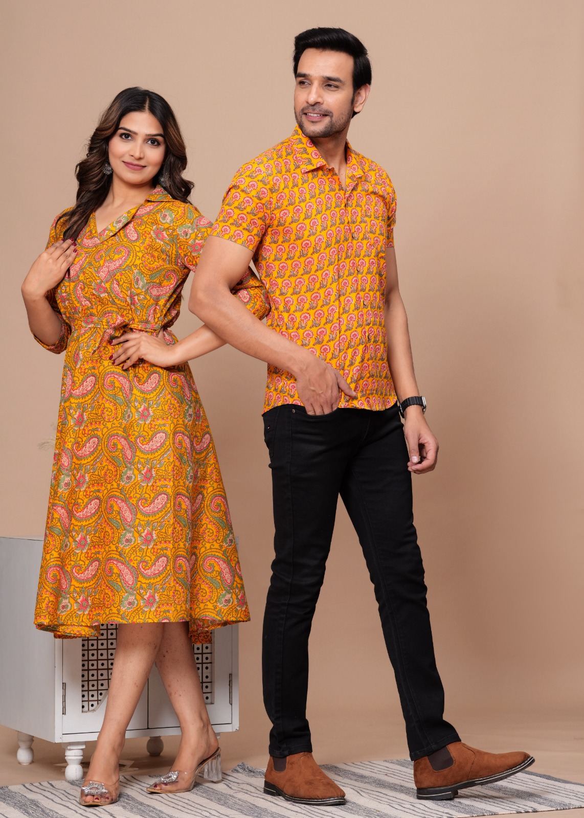 Elegant Couple Dress Collection Perfectly Men s Shirt and Women s One Piece