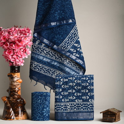 Buy Indigo Printed Fabric Online | Unstitched Dabu Print Dress Material in  Rajasthan