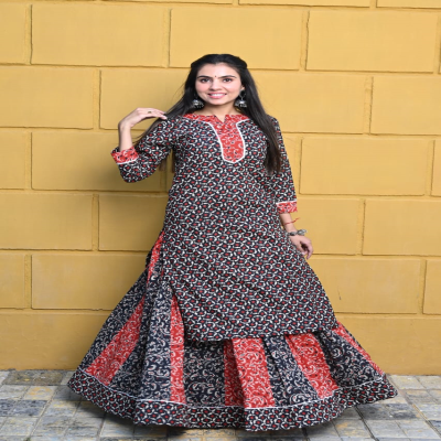 Buy Rajasthani Cotton Fabric bagru Print Naira Cut Kurti for Woman (36,  Lemon Yellow) at Amazon.in