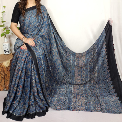 Ajrakh Modal Silk Sarees  Buy Ajrakh Modal Silk Sarees Online
